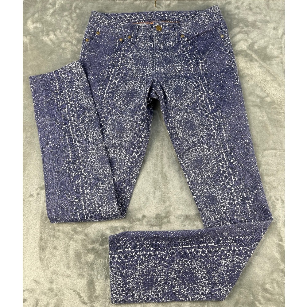 Tory Burch Navy and White Printed Skinny Jeans